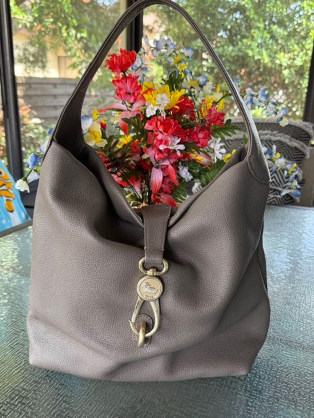 Classic Pebbled Leather Hobo Bag in Taupe